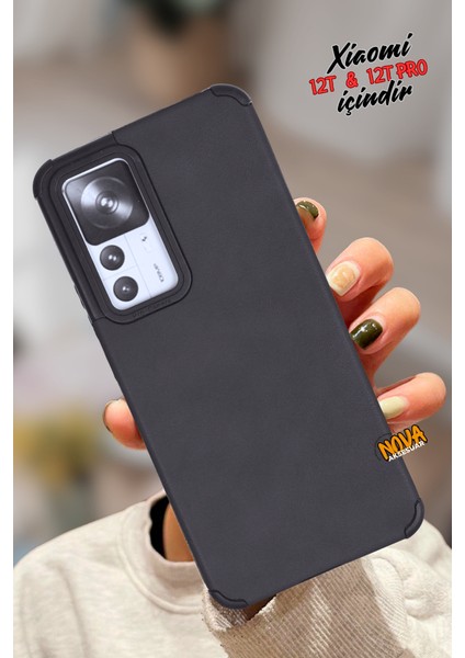 Xiaomi Mi 12T - Deri Kaplama Silikon Hoparlör Korumalı Kılıf/kapak - Siyah