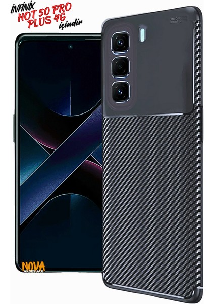 Infinix Hot 50 Pro Plus (4g) - Karbon Görünüm Silikon Kapak/kılıf - Siyah