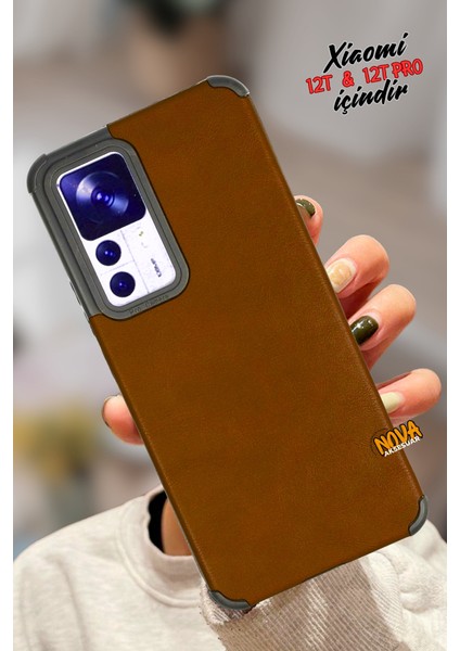 Xiaomi Mi 12T - Deri Kaplama Silikon Hoparlör Korumalı Kılıf/kapak - Kahve