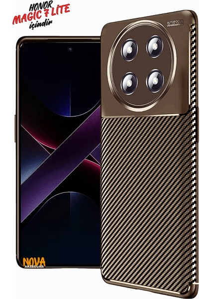 Honor Magic 7 Lite - Karbon Görünüm Silikon Kapak/kılıf - Kahve