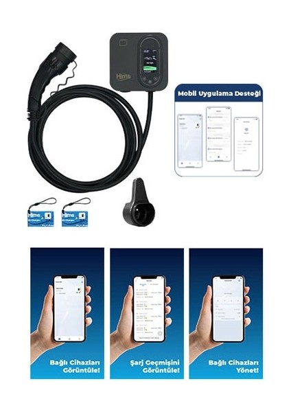 Hcdks-22 22KW Tip 2 Soketli 5m Kablolu Siyah Smart Elektrikli Araç Şarj Istasyonu