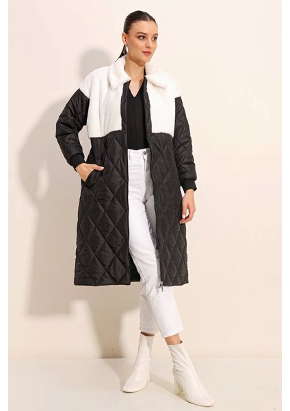 5185 Uzun Oversize Şişme Mont - Beyaz