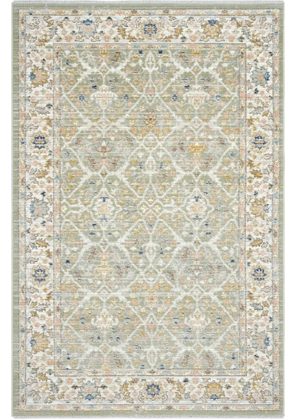 Zaraf Mint Yeşil Halı Etnik Desen İnce Dokuma Eskitme Vintage Halı Oturma Odası Salon Yazlık Halı