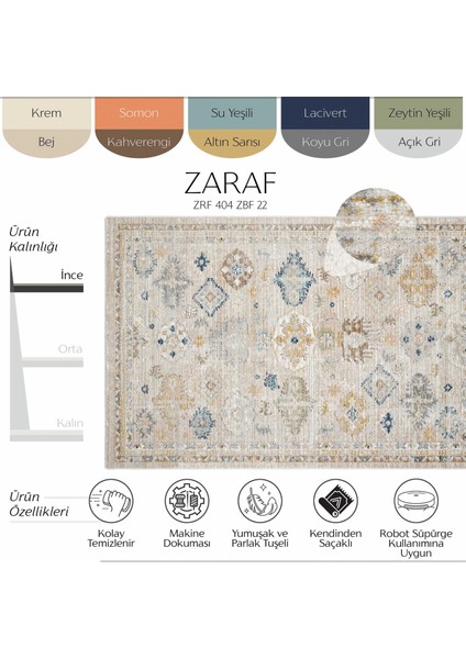 Zaraf Krem Bej Halı Modern Etnik Desenli Dokuma Bohem Oda Halısı Oturma Odası Salon İnce Yazlık Halı