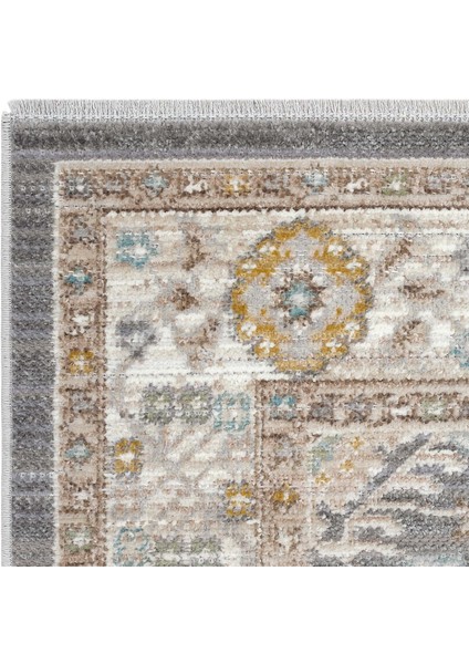 Zaraf Açık Gri Etnik Desenli Makine Dokuma Vintage Halı Modern Oturma Odası Salon İnce Yazlık Halı