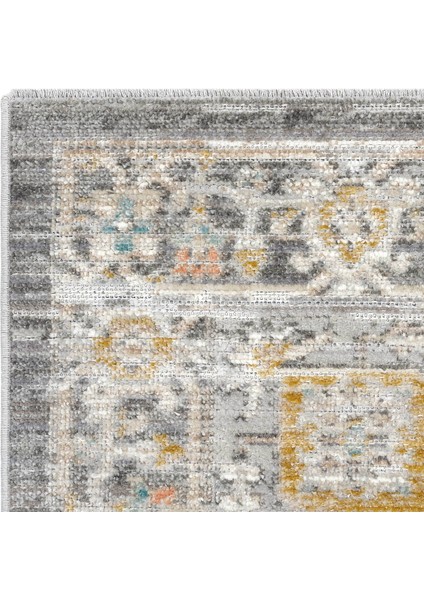 Zaraf Açık Gri Klasik Göbekli Etnik Desenli Dokuma Vintage Halı Oturma Odası Salon İnce Yazlık Halı