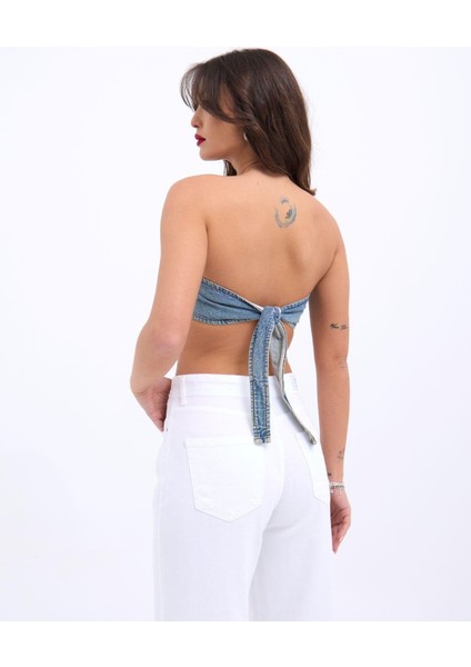6222 Kot Crop-Mavi