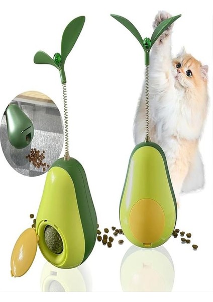 Avokado Tasarımlı Kedi Otlu Hacıyatmaz Oyuncağı Ödül Maması Hazneli