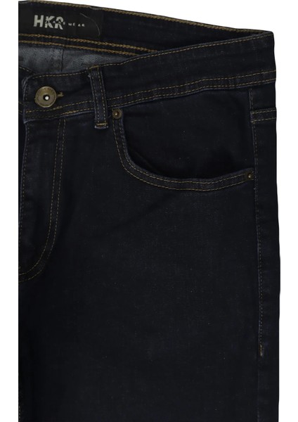 Hacker Fistan Store Erkek Lacivert Yüksek Bel Rahat Kesim Boru Paça Büyük Beden Jean Pantolon