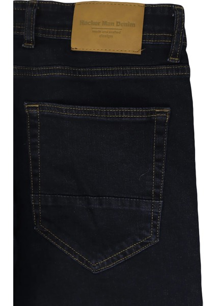 Hacker Fistan Store Erkek Lacivert Yüksek Bel Rahat Kesim Boru Paça Büyük Beden Jean Pantolon