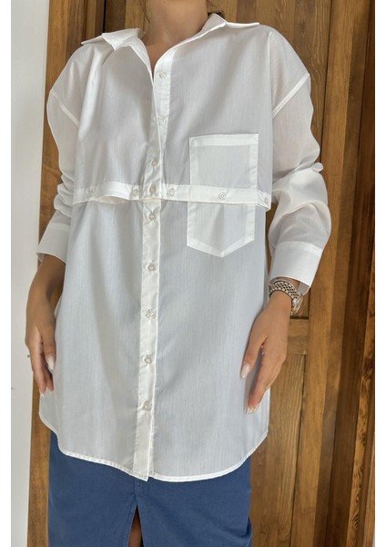 Beyaz Beli Ayrılabilen Poplin Gömlek