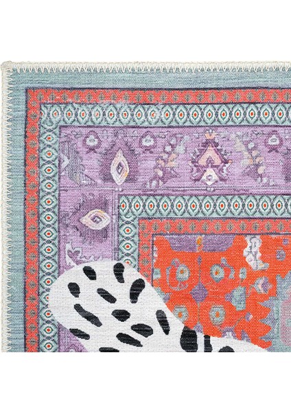 Jagora Leopar Halı Kaplan Desenli Vintage Kırmızı Şönil Halı Yıkanabilir Leoparlı Dekoratif Halı