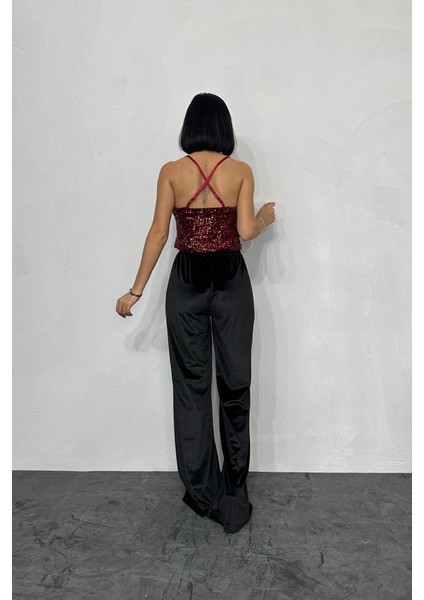 Bordo Askılı Degaje Bluz