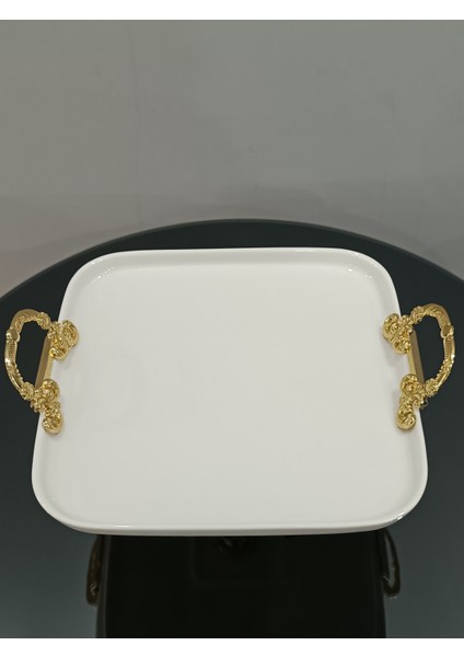 Porselen Sunum Tabağı Gold Ayaklı ve Kulplu modelleri