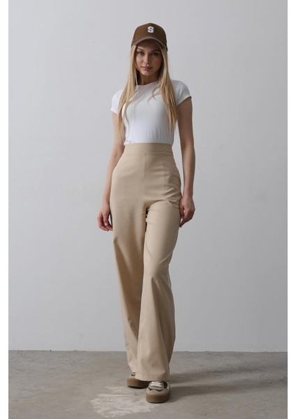 Beli Yarım Lastikli Palazzo Pantolon - Camel