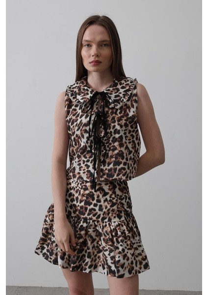 Fiyonk Detaylı Bluz - Leopar