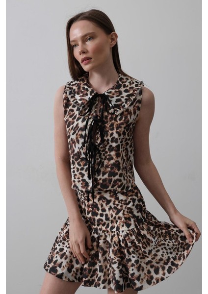 Fiyonk Detaylı Bluz - Leopar