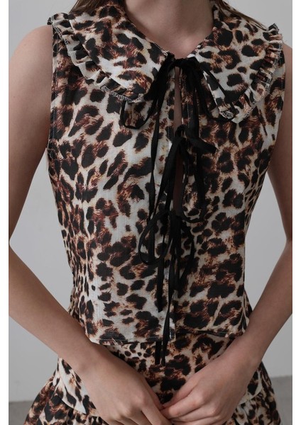 Fiyonk Detaylı Bluz - Leopar