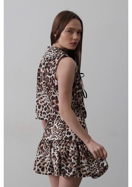 Fiyonk Detaylı Bluz - Leopar