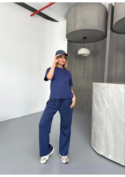 Osy Modal Yumuşak Dokulu Kumaş Kısa Kollu Bluz Rahat Pantalon Ikili Takım- Lacivert