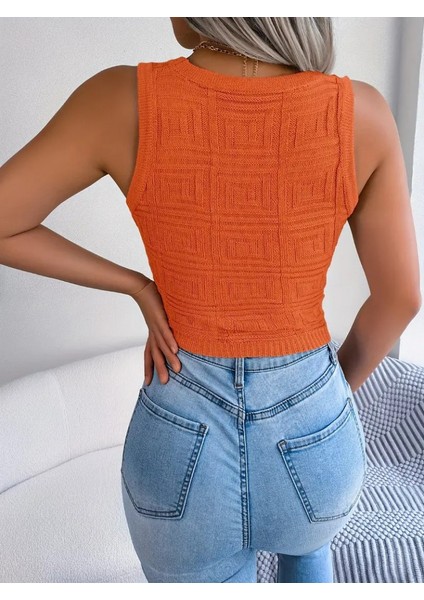 Kadın Askılı Bisiklet Yaka Güpüs Dekolteli Triko Crop Bluz