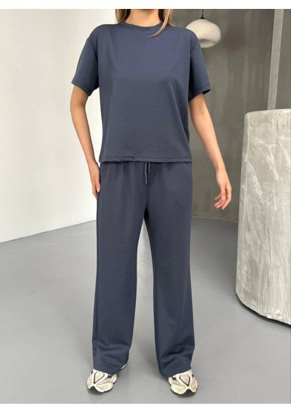 Osy Modal Yumuşak Dokulu Kumaş Kısa Kollu Bluz Rahat Pantalon Ikili Takım- Füme