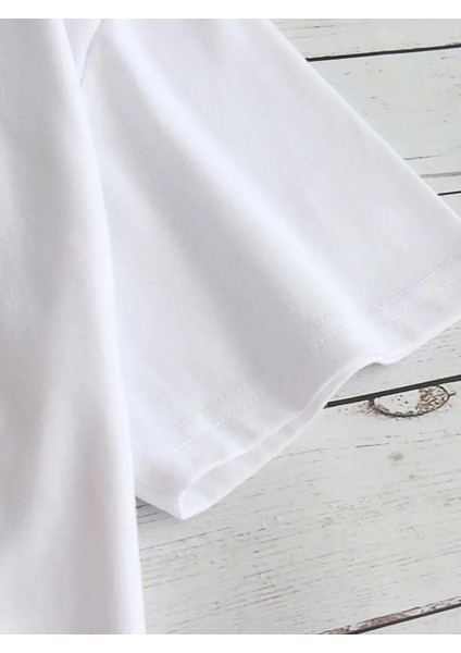 Baskılı Oversize Bisiklet Yaka T-Shirt - Beyaz