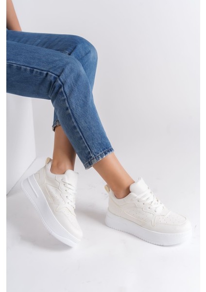 Alessı Bağcıklı Ortopedik Taban Kadın Sneaker Spor Ayakkabı Bt - Kırık Beyaz