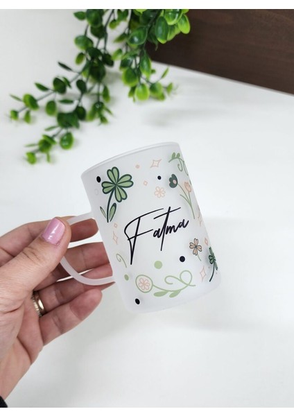 Isme Özel Kişiye Özel Buzlu Cam Yonca Yaprak Çiçek Desenli Çay Bardağı Çay Fincanı fiyatları