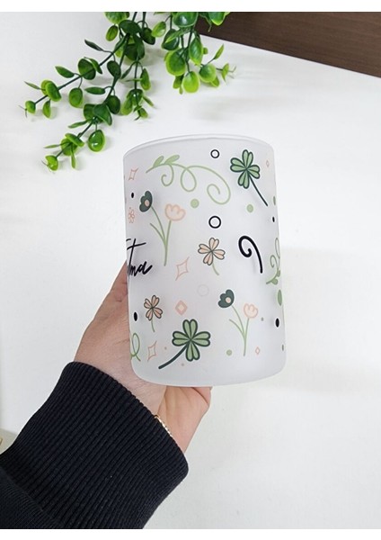 Isme Özel Kişiye Özel Buzlu Cam Yonca Yaprak Çiçek Desenli Çay Bardağı Çay Fincanı modelleri