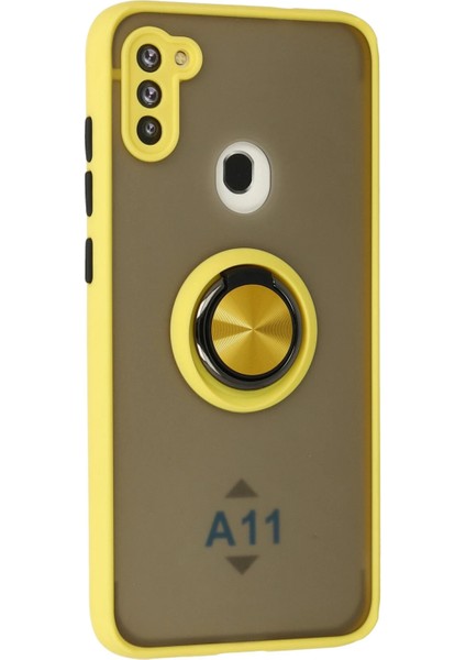 Samsung Galaxy A11 Kılıf Montreal Yüzüklü Silikon Kapak - Sarı Bstmy