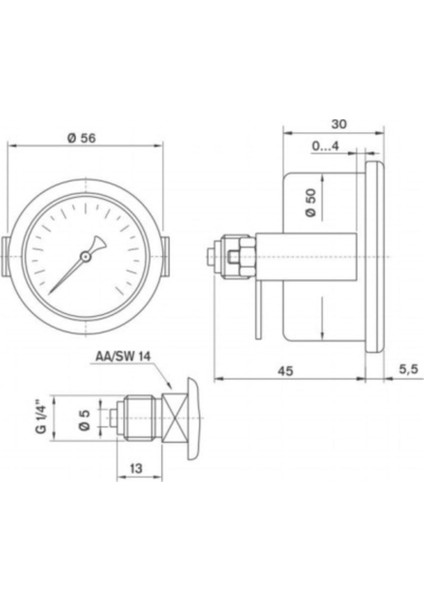 0-40 Bar 50 mm Panotipi Arkadan Bağlantılı Kuru Manometre G 1/8 Inç fiyatları