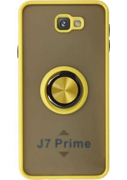 Samsung Galaxy J7 Prime Kılıf Montreal Yüzüklü Silikon Kapak - Sarı Bstmy