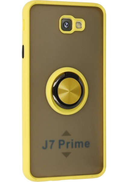 Samsung Galaxy J7 Prime Kılıf Montreal Yüzüklü Silikon Kapak - Sarı Bstmy