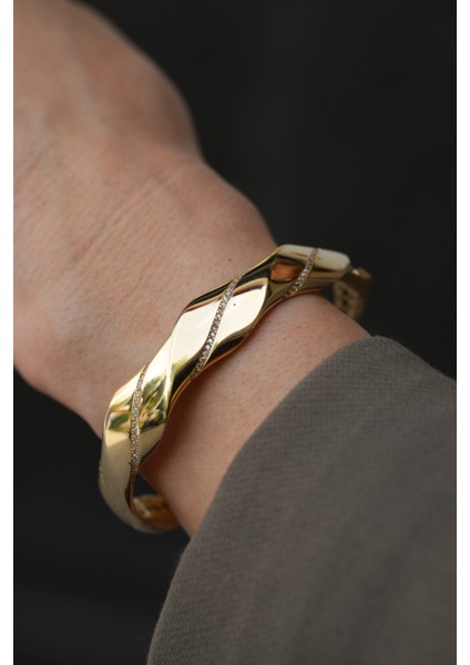 14 Ayar Altın Taş Detaylı Kalın Su Dalgası Kelepçe fiyatları