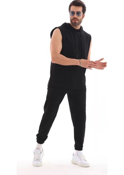 Unisex Kapşonlu Kolsuz Eşofman Takımı- Siyah fiyatları