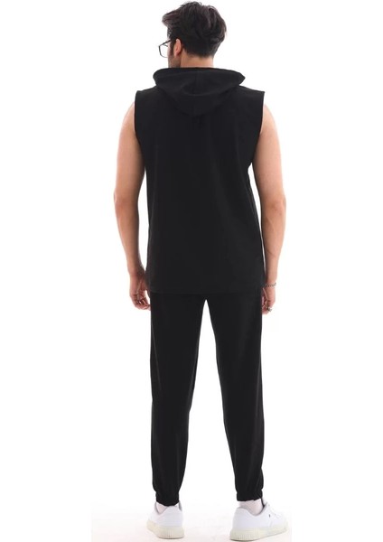 Unisex Kapşonlu Kolsuz Eşofman Takımı- Siyah modelleri