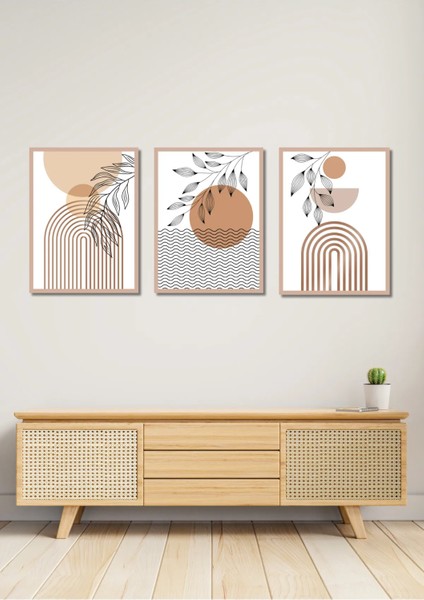 3 Parça Çerçeve Görünümlü Bohem Yapraklar Tablo Seti Salon Oturma Yatak Odası Için Mdf Duvar Dekoru