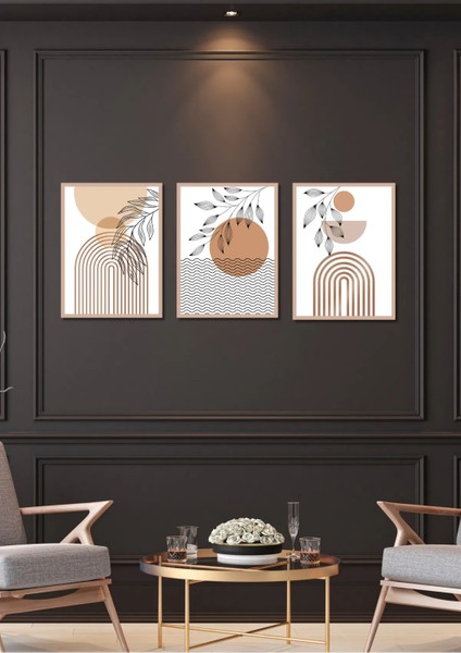 3 Parça Çerçeve Görünümlü Bohem Yapraklar Tablo Seti Salon Oturma Yatak Odası Için Mdf Duvar Dekoru fiyatları