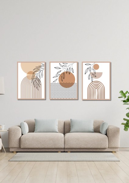 3 Parça Çerçeve Görünümlü Bohem Yapraklar Tablo Seti Salon Oturma Yatak Odası Için Mdf Duvar Dekoru modelleri