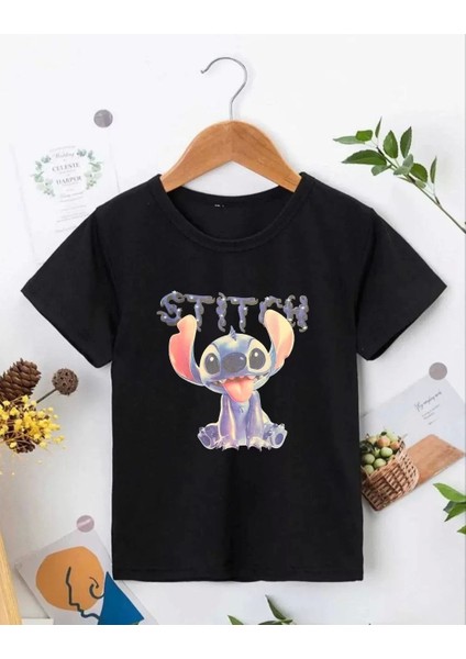 Bisiklet Yaka Kısa Kol Çocuk Baskılı T-Shirt - Siyah