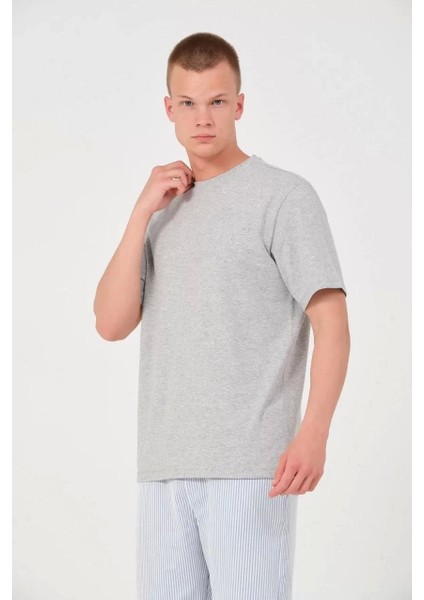 Unisex Düz Biskilet Yaka Oversize T-Shirt - Gri