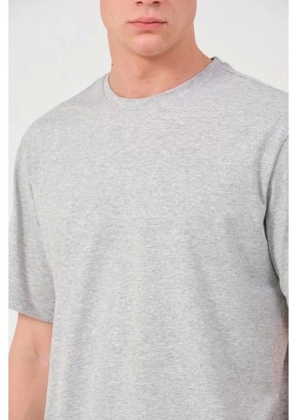 Unisex Düz Biskilet Yaka Oversize T-Shirt - Gri