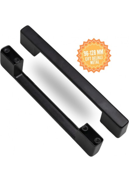 Zamak Köprü Siyah 96-128 mm Çift Delikli Kulp Lüks Country Mutfak Mobilya Dolap Çekmece Kulpu