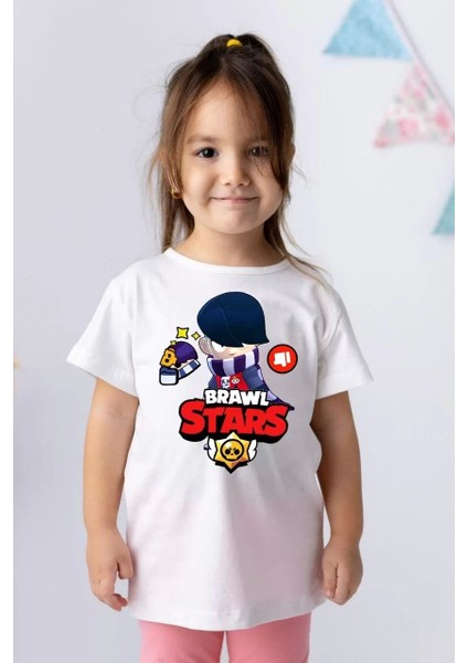 Unisex Bisiklet Yaka Kısa Kol Baskılı Çocuk T-Shirt - Beyaz