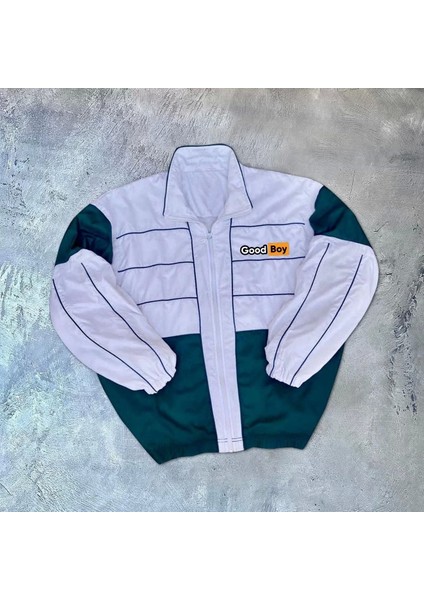 Unisex Uzun Kollu Dijital Baskılı Rüzgarlik - Beyaz