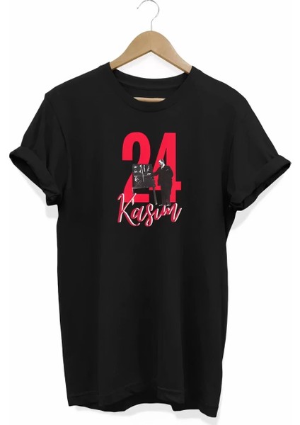 24 Kasım Öğretmenler Günü Baskılı Unisex T-Shirt - Siyah