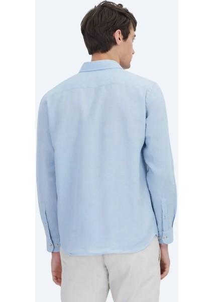 Mavi Düz Dokuma Casual Pamuk Karışımlı Gömlek indirimleri