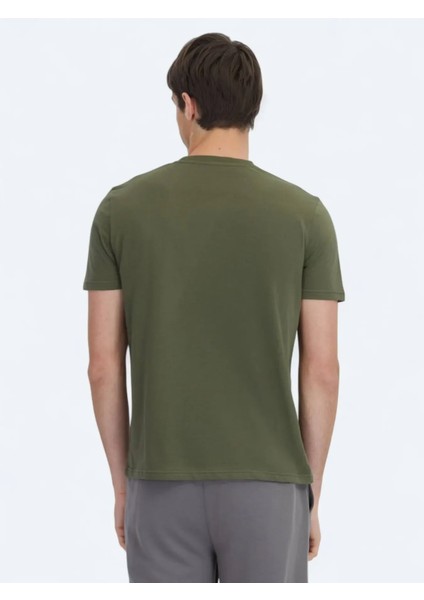 Haki Baskılı Bisiklet Yaka %100 Pamuk T-Shirt
