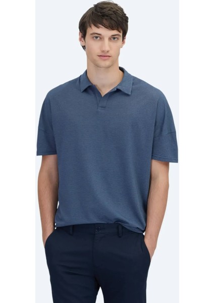 Lacivert Polo Yaka Pamuk Karışımlı T-Shirt